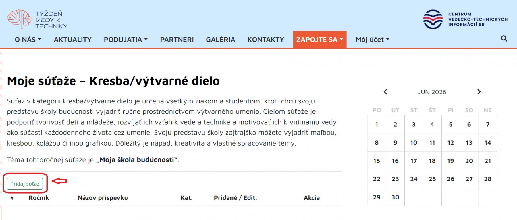 V súťaži kliknite na zelené tlačidlo 