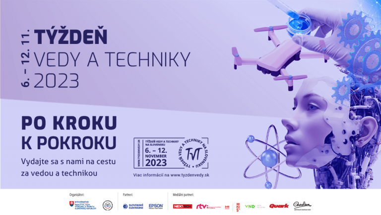 Banner k Týždňu vedy a techniky na Slovensku 2023. Motto: Po kroku k pokroku.